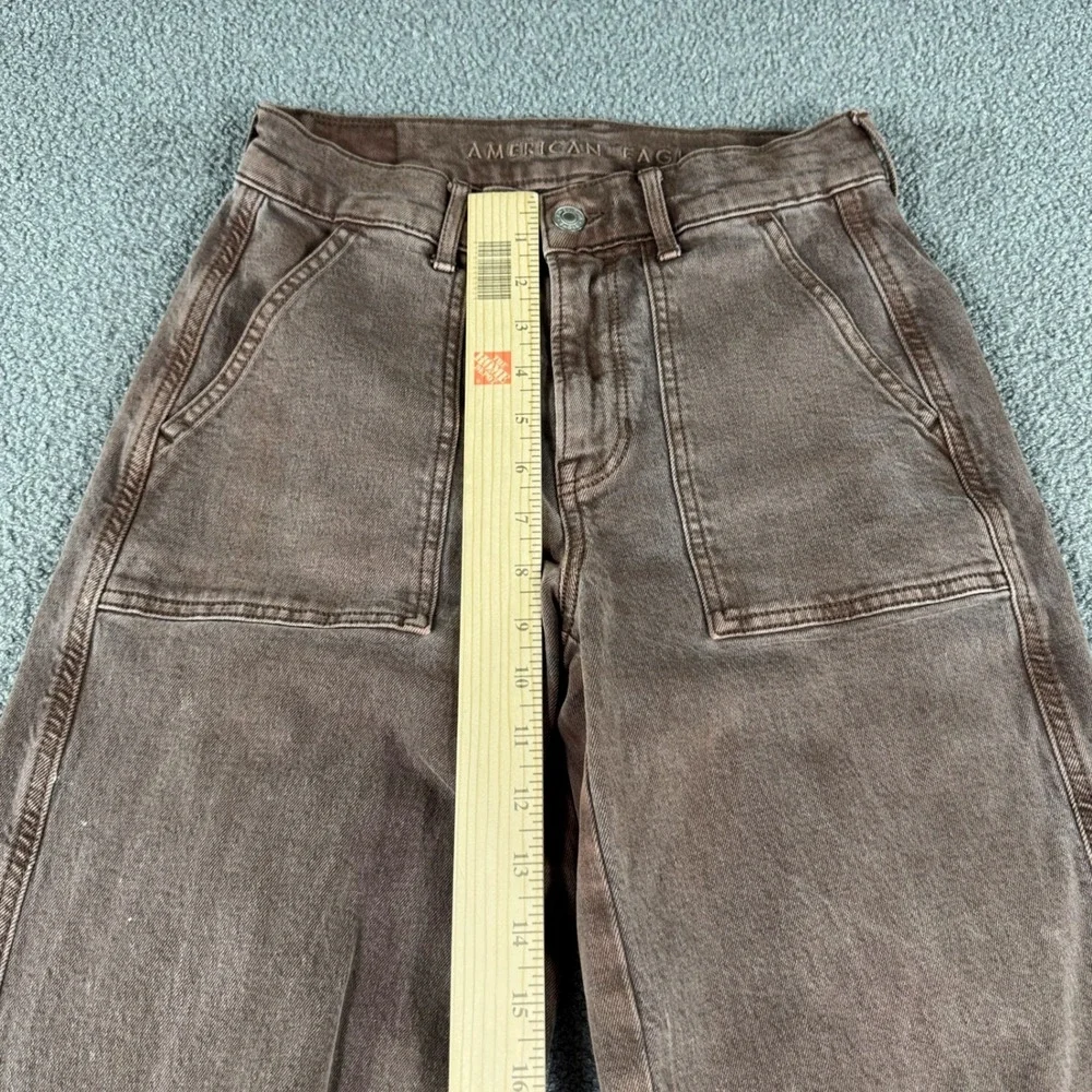 American Eagle Pants Women's 0 Brown Mid Rise Wide Leg Stretch Baggy - Picture 7 of 9